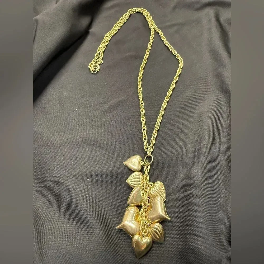 Gold Tone Necklace with Heart Charms